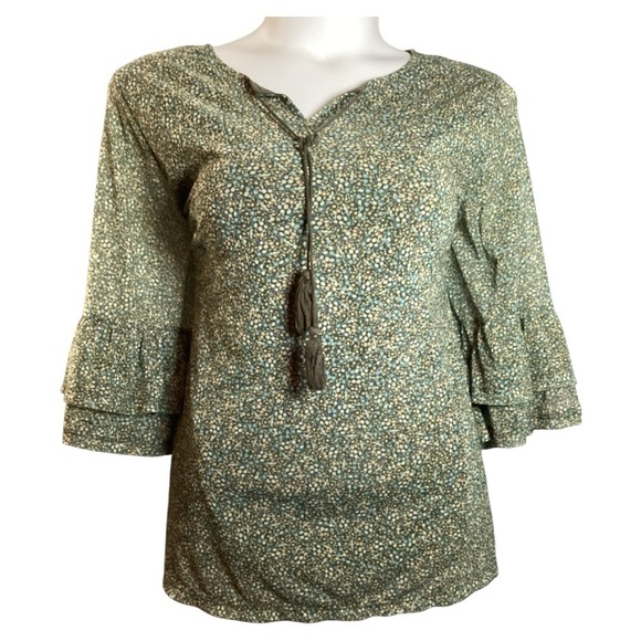 CJ Banks Green Floral Blouse with Tassels, Stretch, Plus Size 3X - Picture 1 of 9